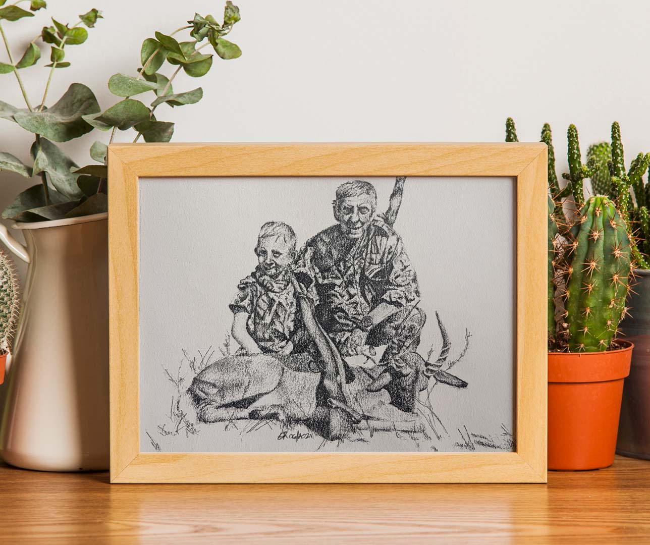 Charcoal Sketch - Dad & Son Hunting